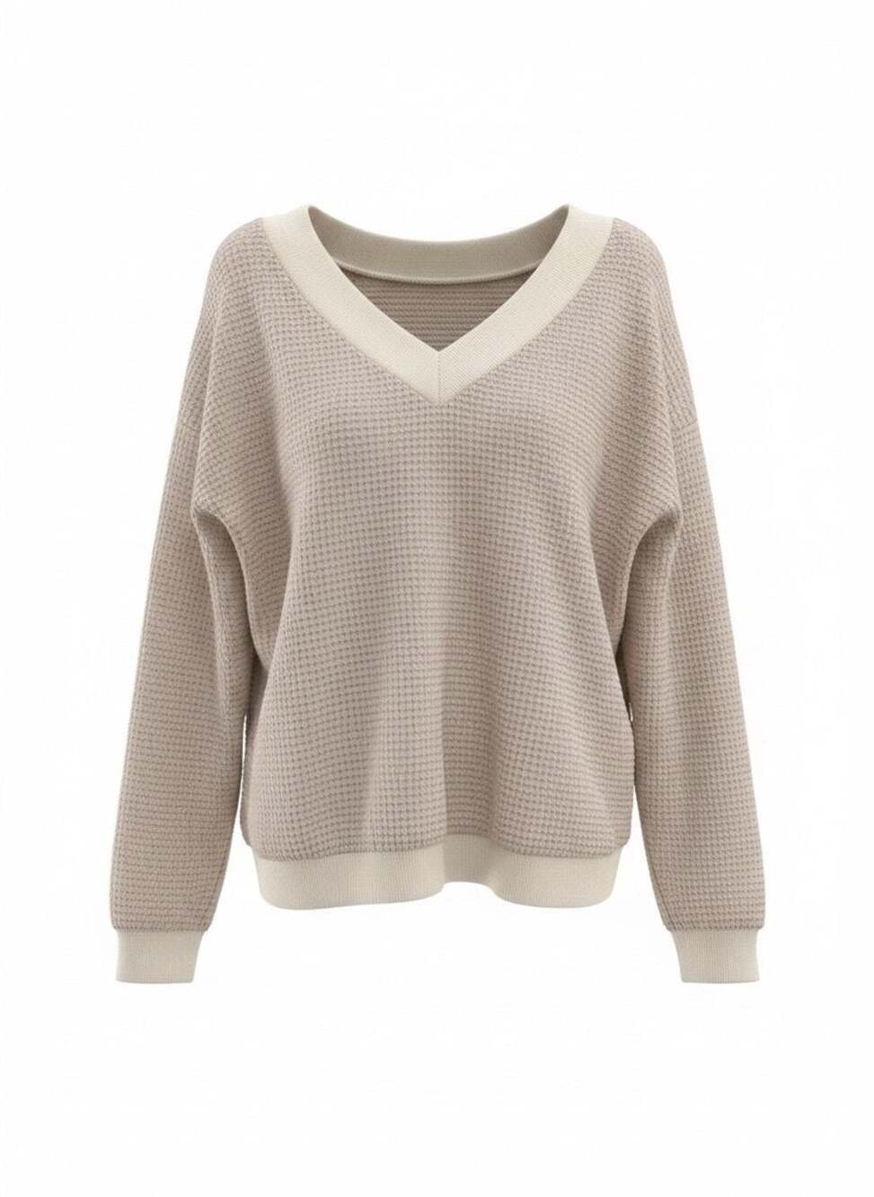 Adreamly Women's Waffle Knit V-Neck Oversized Sweater